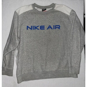 Nike Air Sportswear Crewneck Mens 2XL‎ Spell Out Color Block Gray Blue Pullover